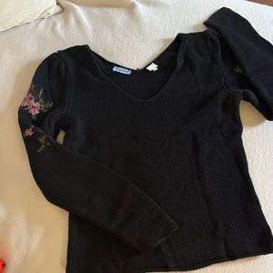 Acrobat Black V-Neck Sweater with Floral Details